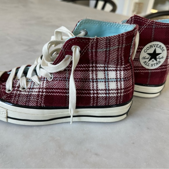 BRAND NEW CONVERSE FALL PLAID BURGUNDY/WHITE CHUCKS - Picture 3 of 7